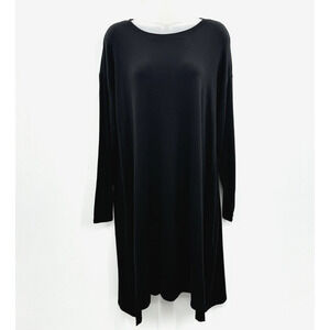 Eileen Fisher Shift Dress Sz M Black Minimalist Sustainable Quiet Luxury Stretch